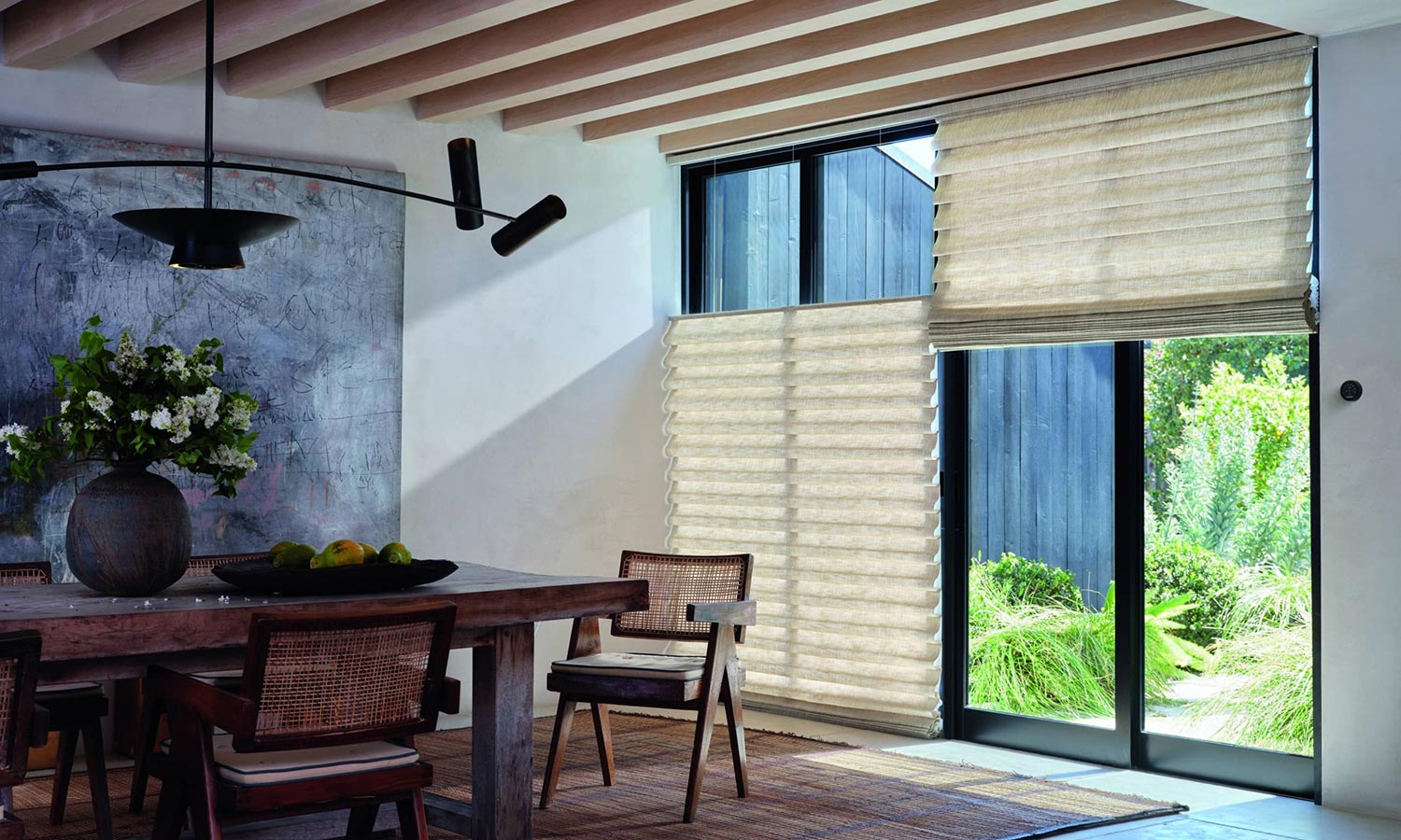 Hunter Douglas shades in a dining room